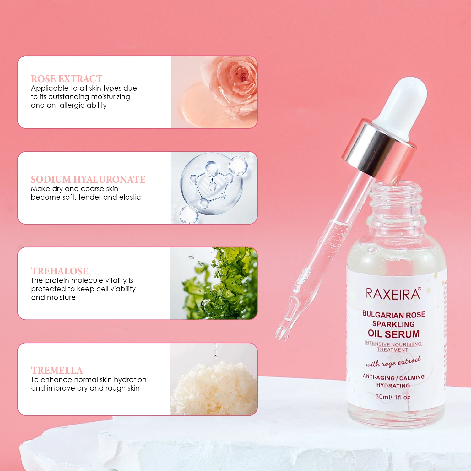Hot Sale Skin Care Organic 30ml Bulgarian Rose Oil Anti Wrinkle Nourishing Hydrating Rose Oil Serum