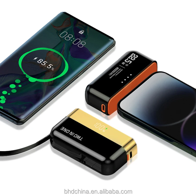 Портативное зарядное устройство компактный аккумулятор 10000 мАч 20WPower Bank Встроенный кабель Высокоскоростная зарядка совместим с iPhone 16 15