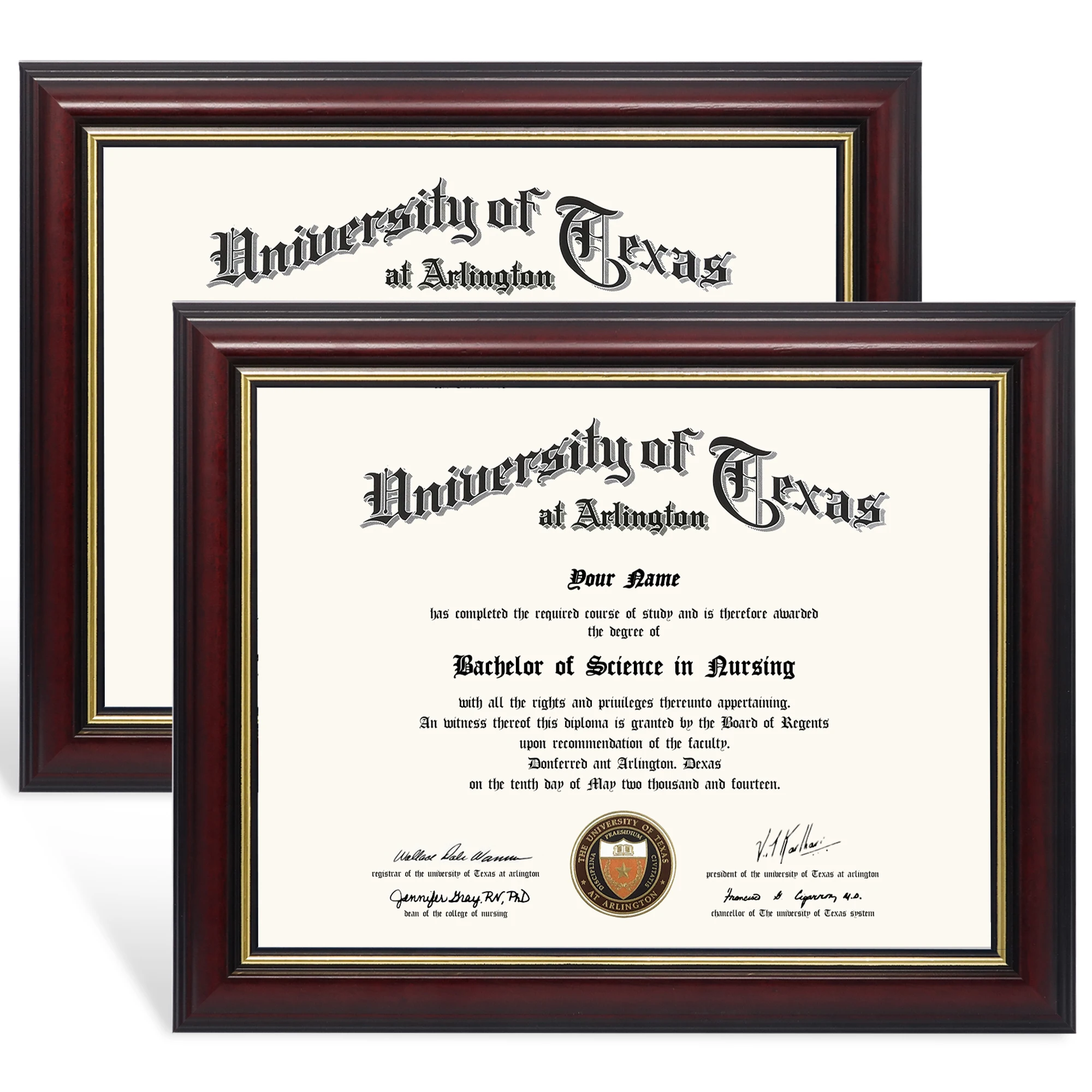Modern Black Real Wood Frame with Gold Trim  Diploma Frame Certificate Frame 8.5 X 11