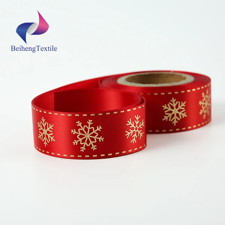 Wired Christmas 100 Yards Rolls Satin Christmas Snowflake Ribbon