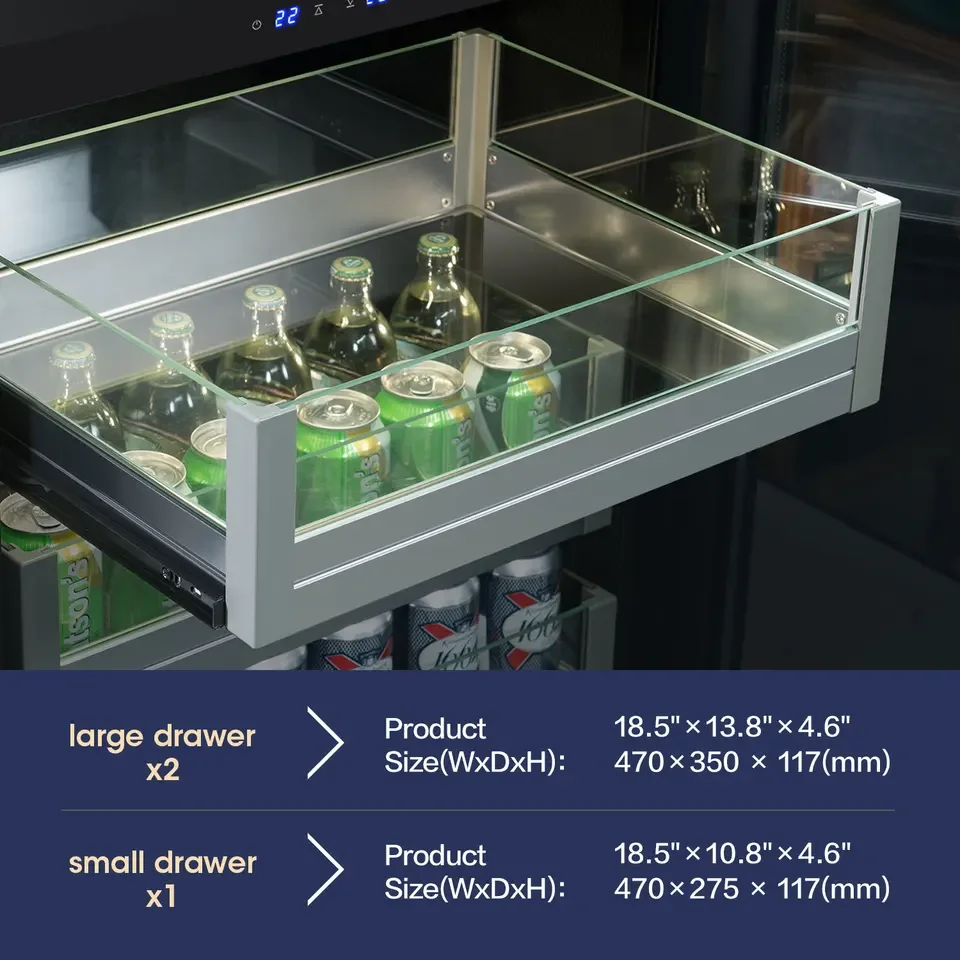 95L Capacity Freestanding and Built-in with Glass Door Wine Fridge for Kitchen Bar Office Beverage Cooler Refrigerator