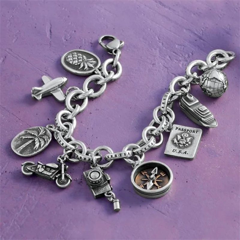 World Map Necklace With Earth Travel Pendant Custom Ancient Silver Chain Designer Charms Bracelet Motorcycle Charm Wholesale