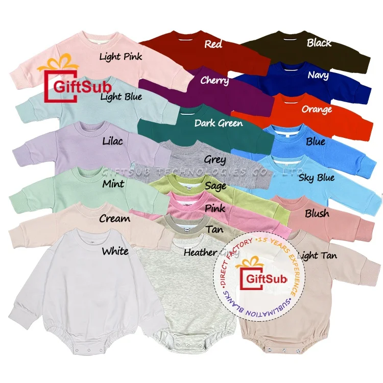 Light Colors Blank Toddler Sweater Bubble Romper Sublimation 100% Polyester Soft Baby Clothes Long Sleeves Oversized Rompers