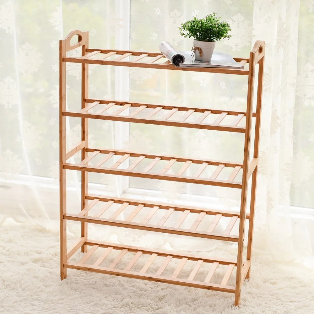 5 layer household standing bamboo shoes rack for living room multi-layer shoes rack organizer