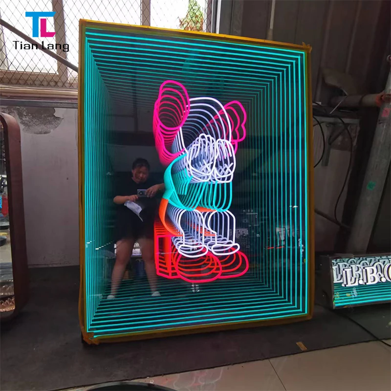 Customized Hot Sale Wall Mounted Tunnel Mirror 3D RGB Color Mirror signage custom Led 3D Infinity Mirror Decorate For Outdoor