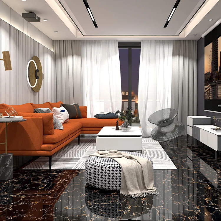 Черная блестящая напольная плитка выглядит как мраморная полированная из Шри-Ланки