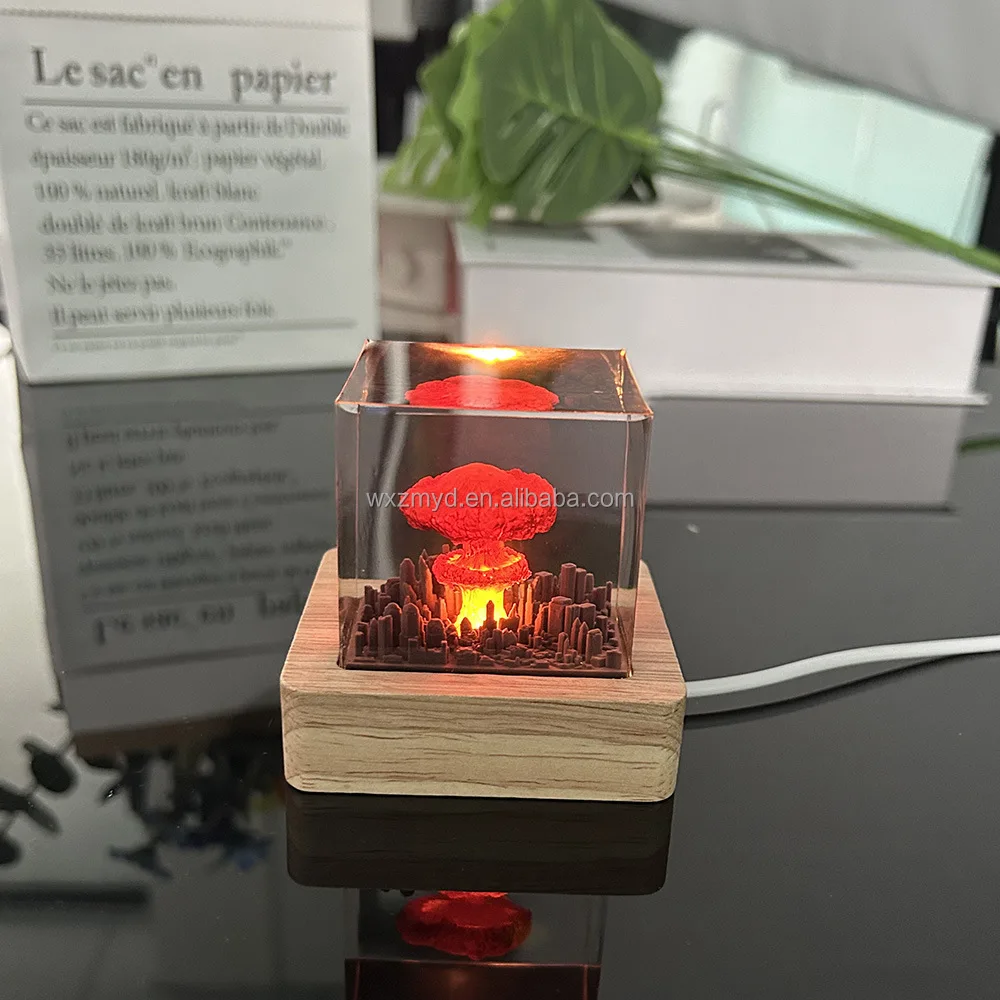 Nuclear Explosion Mushroom Cloud LED Table Lamp Resin Nuclear Bomb Model Room Decor Valentines Day Gift USB Charging Night Light
