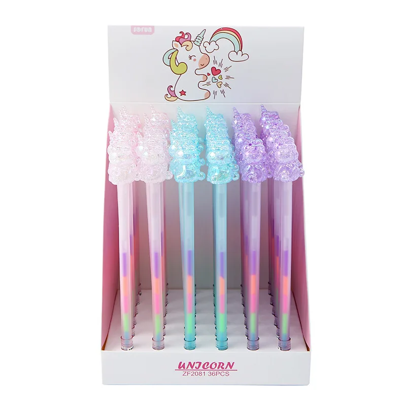 Best Selling Clear Cartoon Crystal Unicorn Gel Ink Pens With Color Rainbow Refill Gel Pen For Promotion And Gift