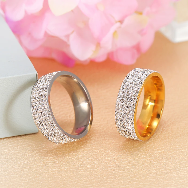 European and American titanium steel ring female soft clay diamond inlaid 7 rows full diamond ring