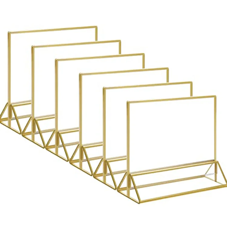 Clear a3 a4 a5 a6  acrylic sign holder menu holder acrylic menu display stand table wedding sign holder with Gold Borders