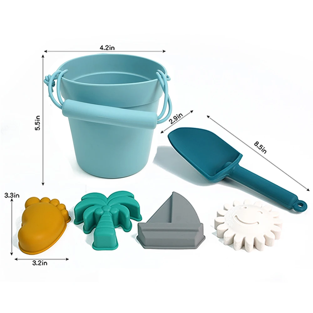Fashion design beach & sand toys tools bucket set pail spade silicone beach toys summer toys for kids beach for toddlers