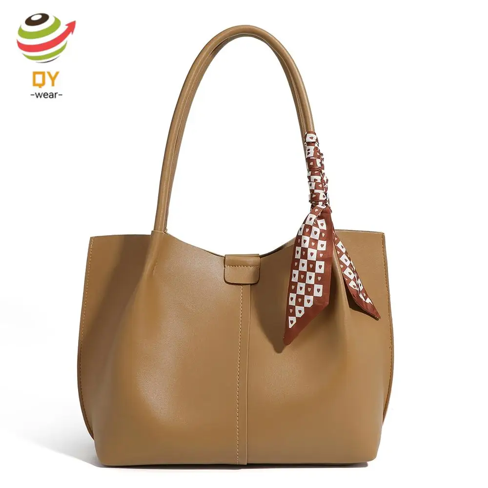 QY1117 2024 Custom pu ladies handbag set large capacity leather tote bag for women with scarf