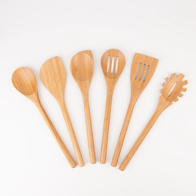 Best Selling 6pcs Eco-friendly Bamboo Wooden Round Handle Spoon&Slot Spoon&Slot Spatulars Cooking Utensils Set