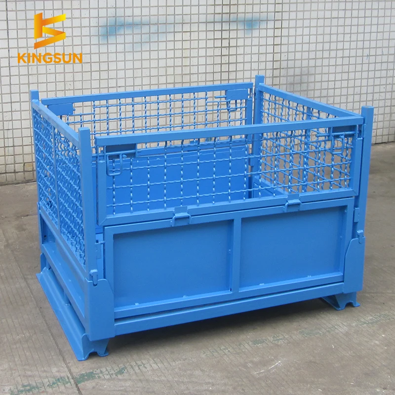collapsible stacking steel wire mesh pallet box metal rack stillage metal pallet steel mesh box for auto parts