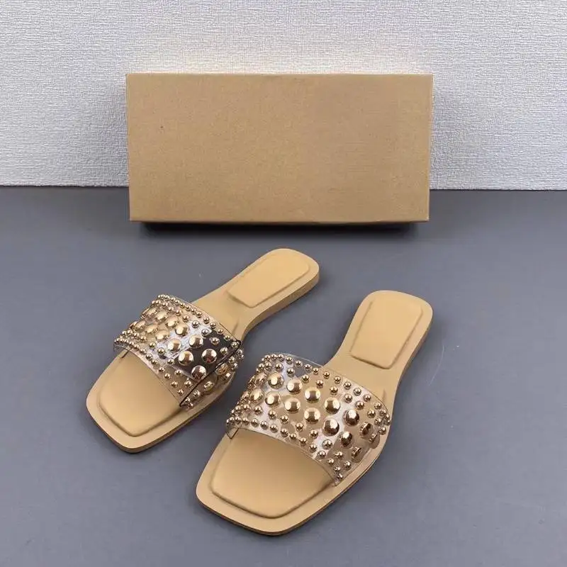 China Shoes Vendor Sandalias Altas Female Shoes Cute Ladies Footwear New Design Gold Diamond Women Flat Sandals