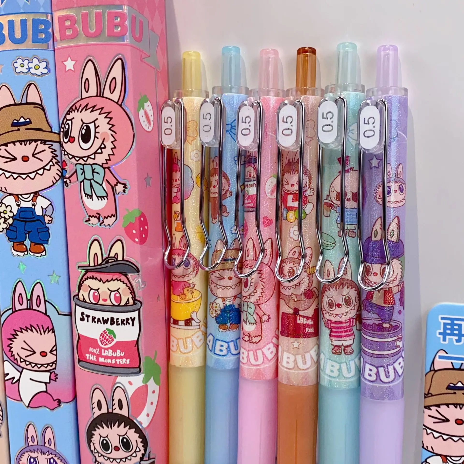 W-666 School Stationery Supplies Colorful Cute Neutral Pen 0.5mm Labubu Write Pen Office Black Press Signature Pen