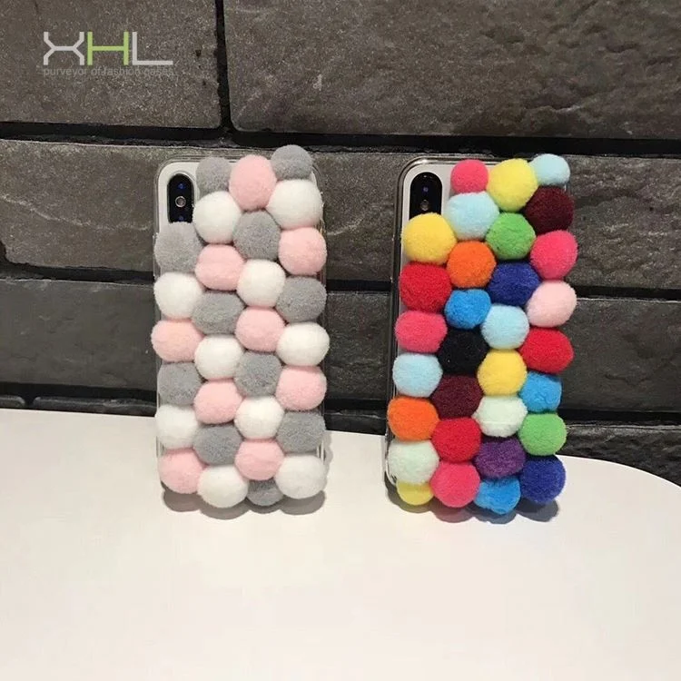 Customized Colorful Cashmere Pom Ball Tpu Mobile Phone Case Cover For Iphone Xs Max