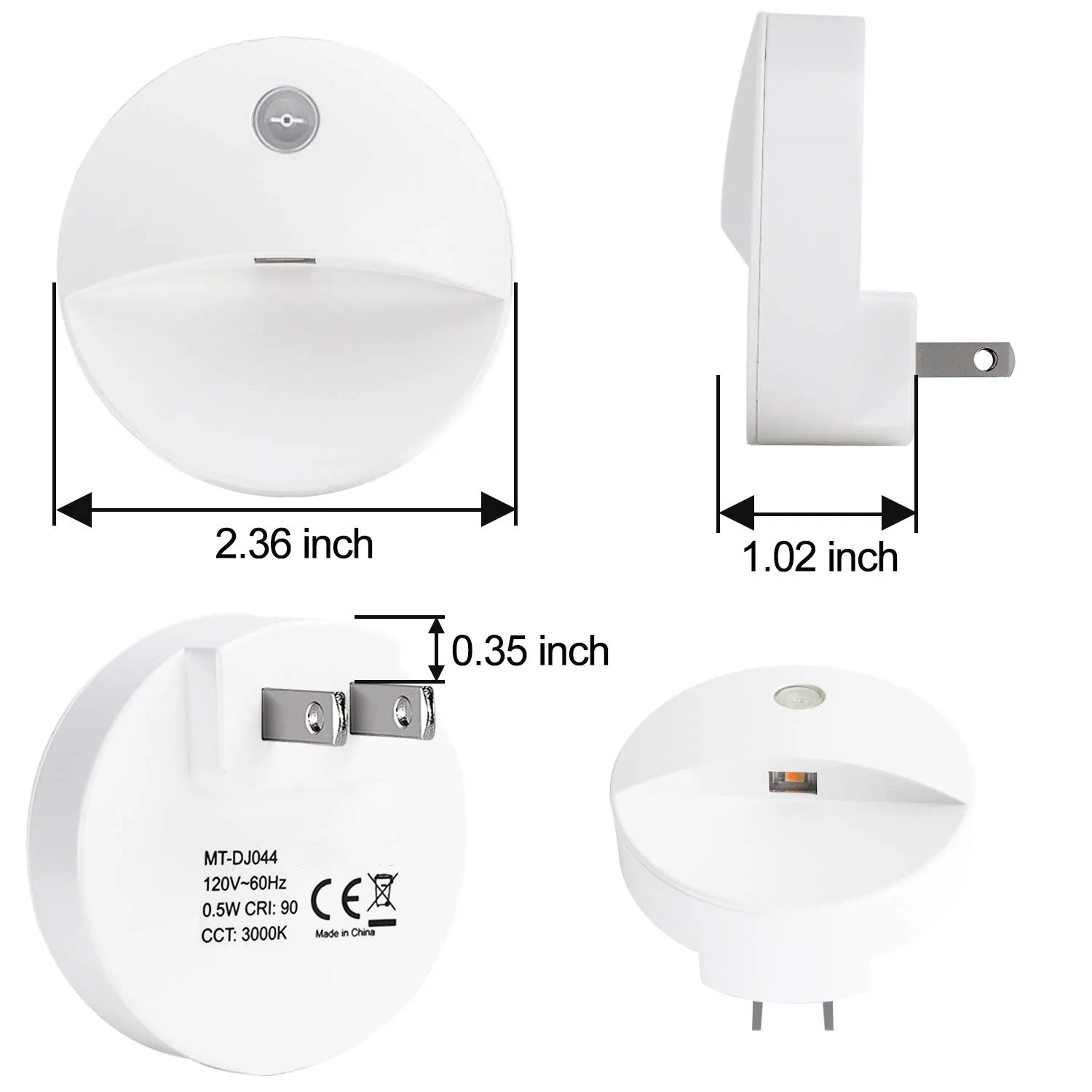 Auto Sensor Night Light Plug-in Energy Saving LED Light Bedroom White USA,EU PLUG