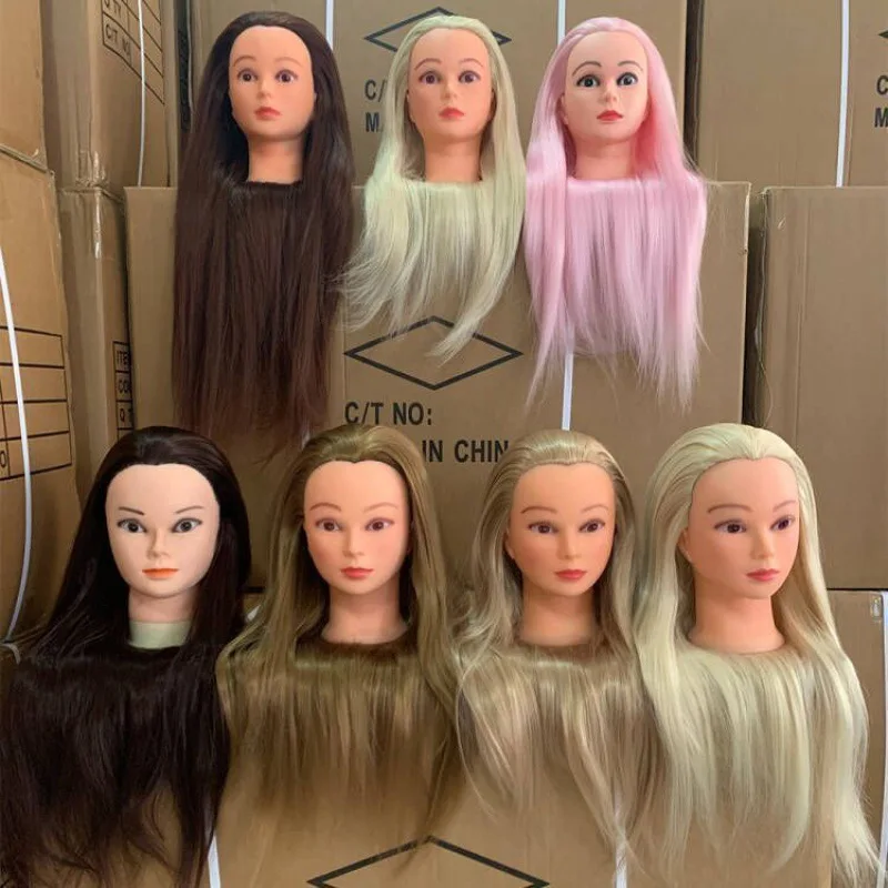 Female 100% Synthetic Hair Mannequin Head Hair Styling Training Doll Cosmetology Manikin Head Doll Training Head for Hairdresser
