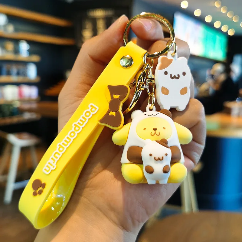 Stock Cute Kuromi Rubber Keychain Creative Cross Dressing Doll Pendant Keychains Cartoon Pendant Gift 3D Rubber Toy Key Chains