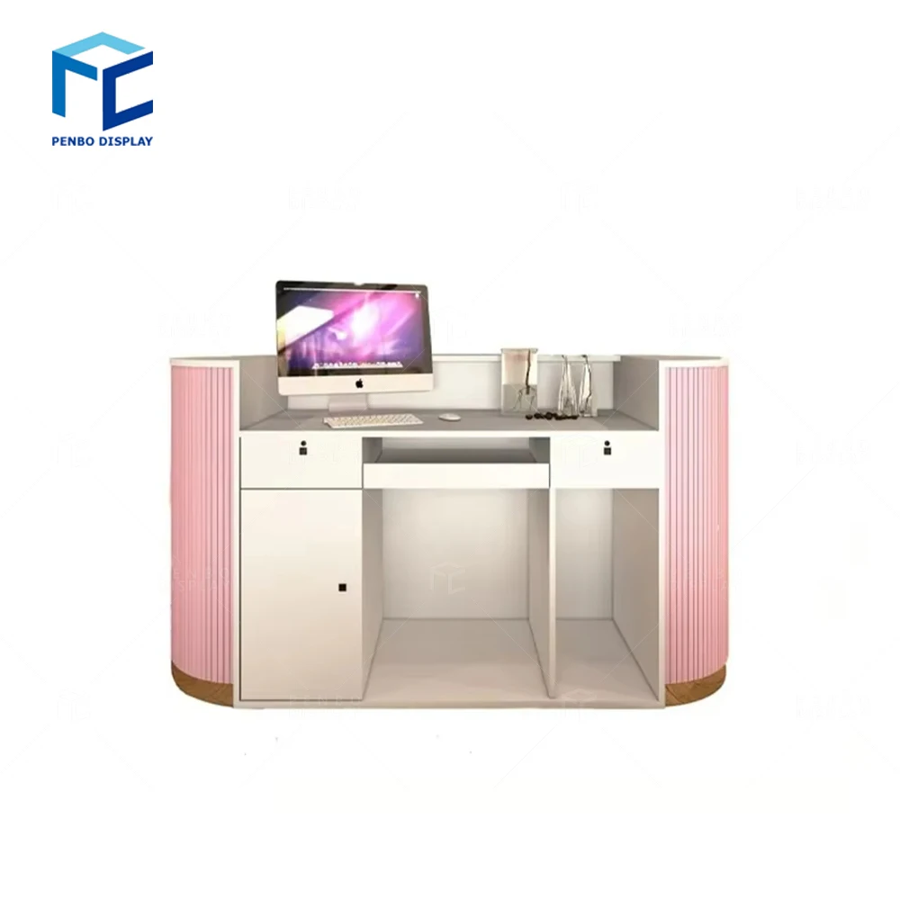 Luxury Pink Reception Desk Beauty Hair Salon Cashier Counter Small Clinic Reception Desk For Nail Salon