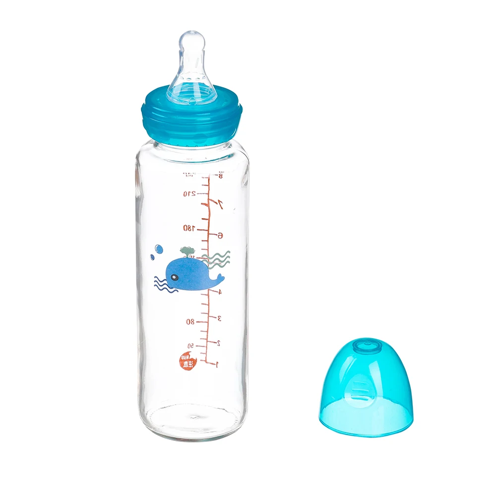 Factory wholesale Travel Compact High Quality Nipples Bottle 250ml Newborn Baby Glass Feeding Bottle