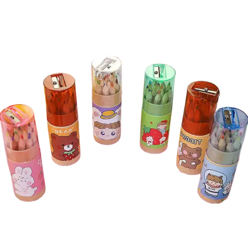 Wholesale Barrel Colored Pencil Set 12 Colors Student Drawing Pencil Logs Kids Doodle Drawing Colored Pencil