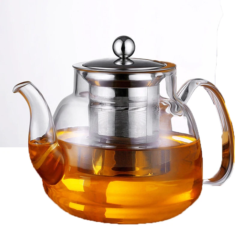 Wholesale Custom Transparent Borosilicate Glass Portable Teapot With Stainless Steel Infuser