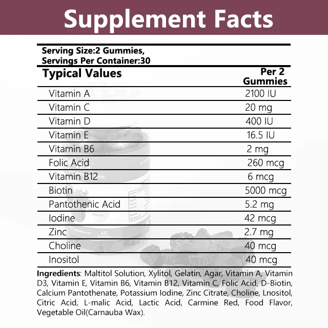 Private Label hair skin care vitamin soft gummy nutrition gummy candy for hair skin nail