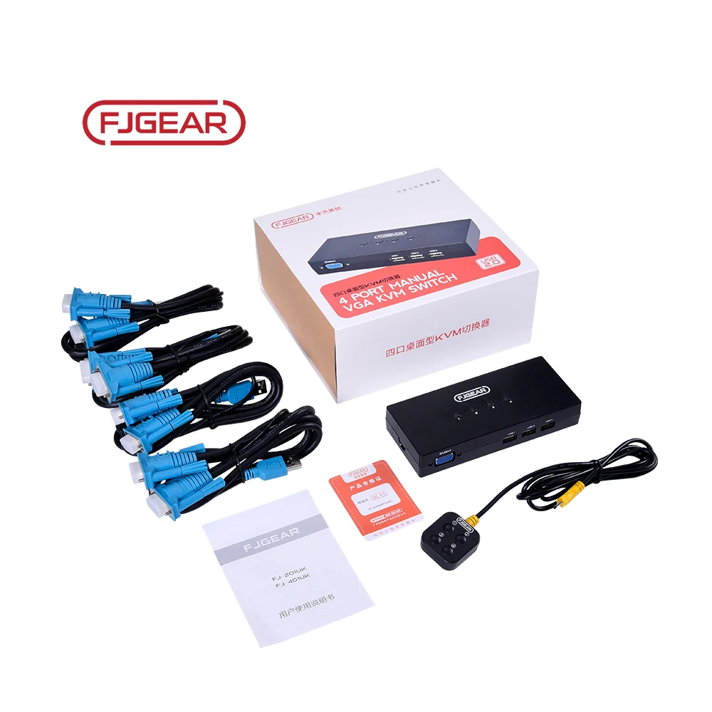 401UK Fjgear Two Switching Methods 1920X1440 Resolution Selector 4 Port Usb Vga Kvm Switch