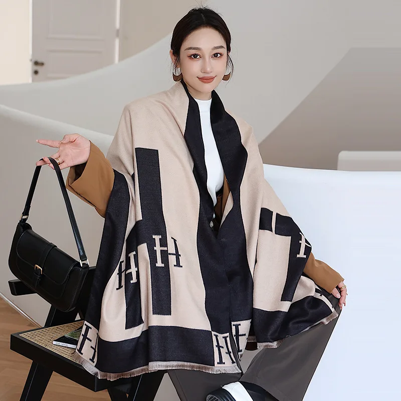 Толстый теплый женский зимний шарф, Кашемировые палантины, роскошные брендовые двухсторонние дамские пашминовые шарфы, одеяло, шарфы, мягкие шали, палантины