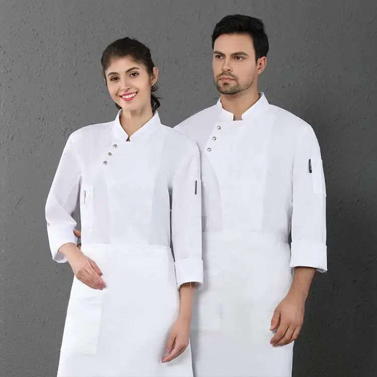 White Fabric Italian Chef Uniform Long Sleeve Kitchen Jacket for Men and Women Restaurant and Hotel Cooking Clothing