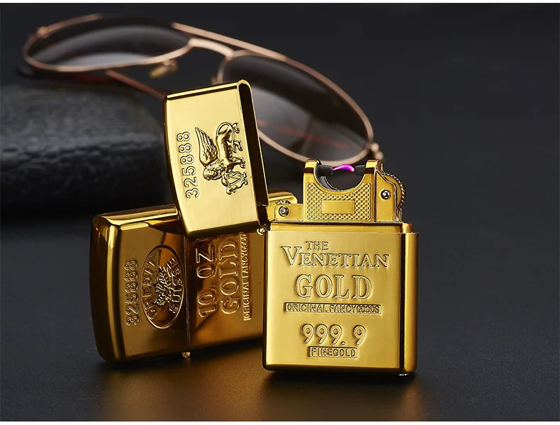 Hot Sale Gold vintage Metal Electric USB Lighters Double Arc Electronic Lighter