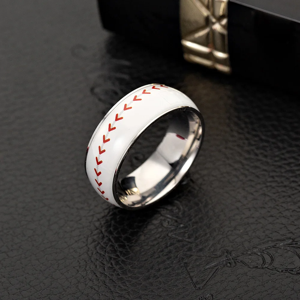 China Jewelry Unique Design Sports Ball Rings Titanium Steel Men Finger Ring Enamel Basketball Football Baseball Ring