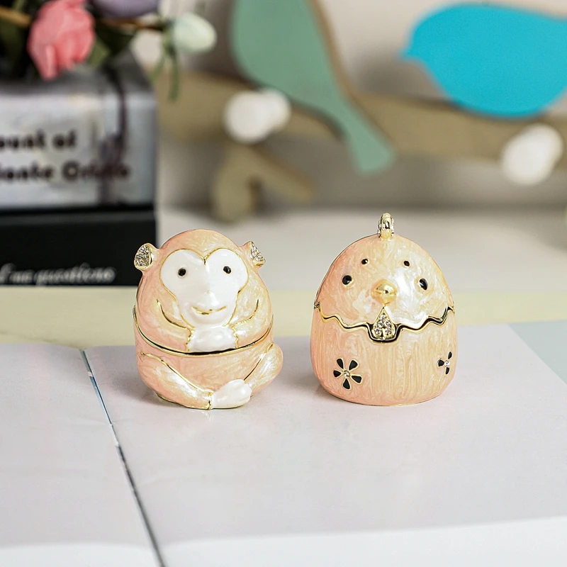 SHINNYGIFTS Enamel Metal 3D Twelve Chinese Zodiac Trinket Box Small Jewelry Gift Box