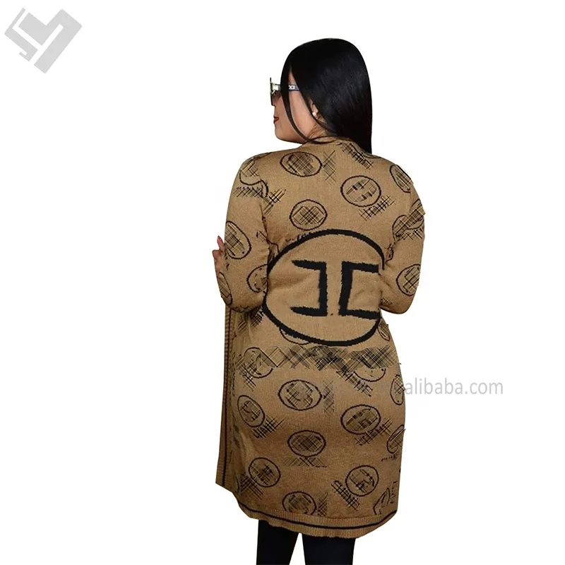 2024 Fall Winter Designer Women Luxury Clothes Famous Brand Long Sleeve Knitting Cardigan Ladies Thick Sweater Long Coats