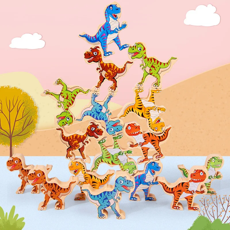 Wooden Dinosaur Balance Blocks Stack Toys For Kids