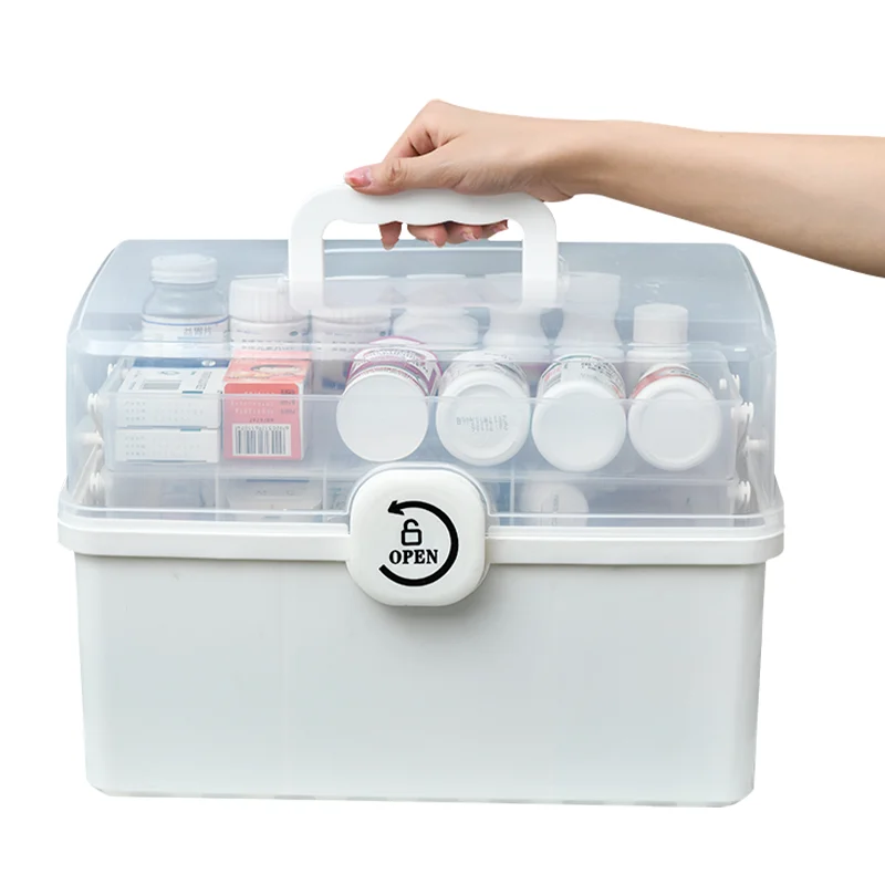 3 Tier Pill Box Multipurpose Container Medicine Storage Box with Lock for Home Basic First Aid Supplies