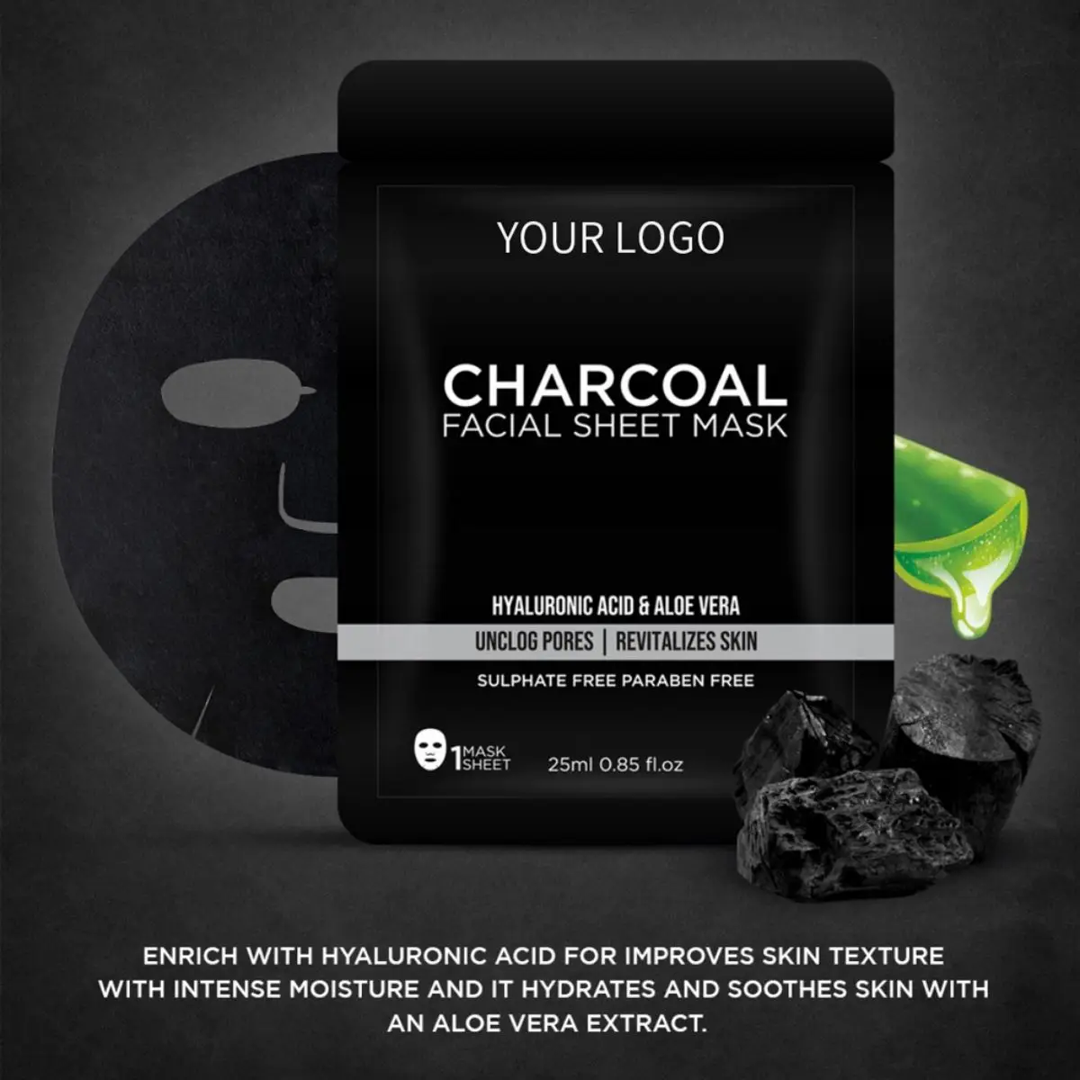 Custom Logo Bamboo Charcoal Vitamin B3 Hydrating Moisturizing Repair Black Face Sheet Mask For Men Facial Care