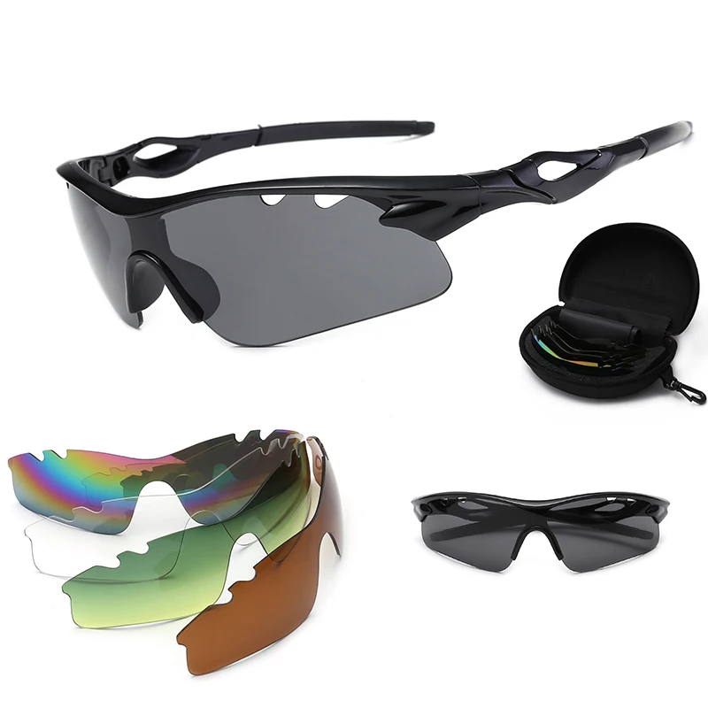 Sports Sunglasses with 4 Interchangeable Lens for Men Women Cycling Running Driving Fishing Golf Baseball Glasses
