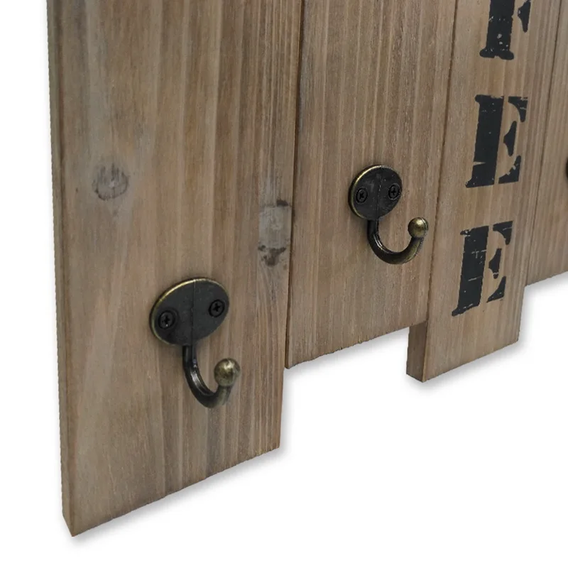 
Wholesale Wall Mount Rustic Wooden Coffee Cup Hook for Home Kitchen Decor Mug Organizer with 8 Hooks Storage and Collection 