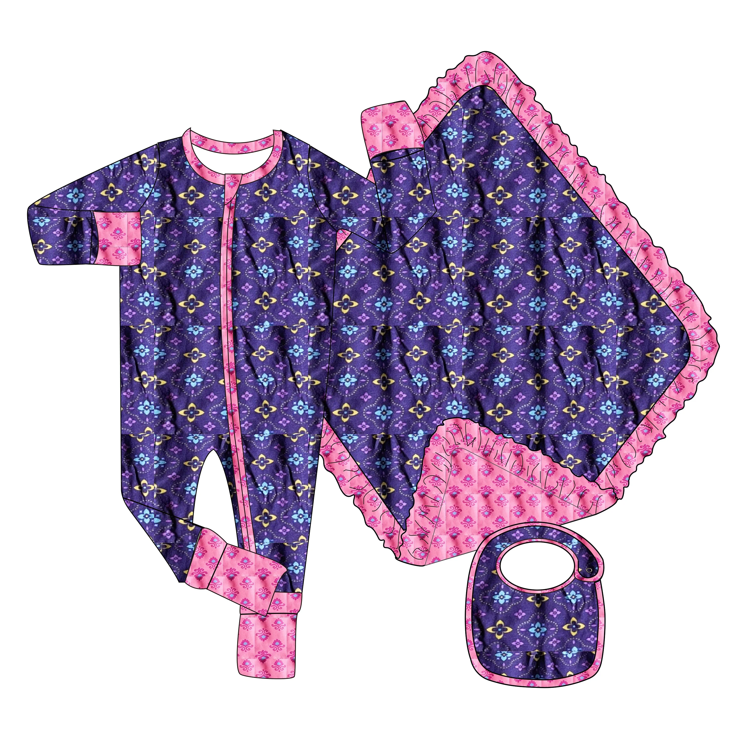 Wholesale Mixed New Born Cute Long Sleeve Zipper Pajamas Spring Cotton Infant Baby Boys Girls Stock Lots  Rompers