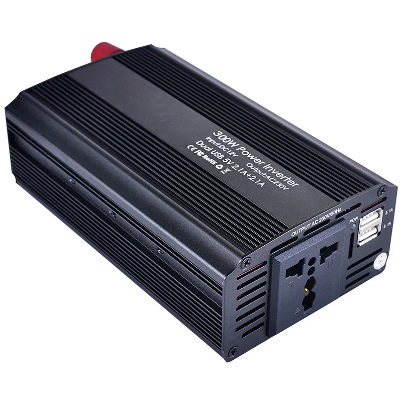 
Power Inverter 300W DC 12V to 110V AC Converter with 4.2A Dual USB Car Charger 