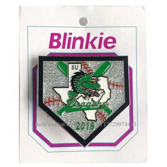 custom metal glittering twinkle softball trading pin with led lights