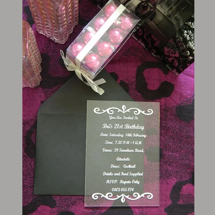 Hot Clear Acrylic Invitations Card Acrylic Wedding Invite with Envelope,Customized Text Foiling Floral
