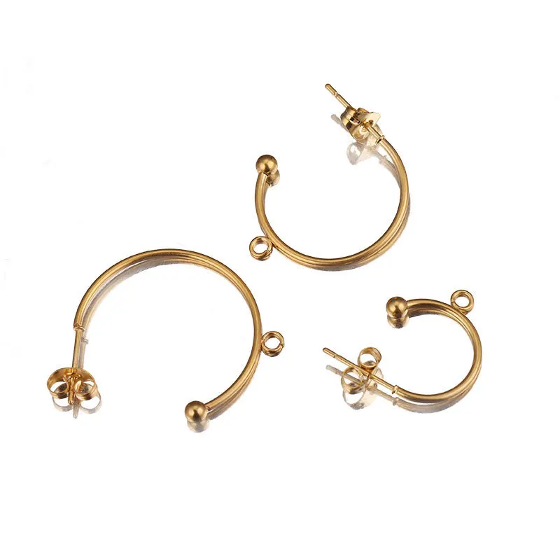 Stainless Steel C Shape Loop 18K Gold Hug Half Round Ear Post Open Jump Ring Earring Blank Fitting Base DIY For Jewelry Making