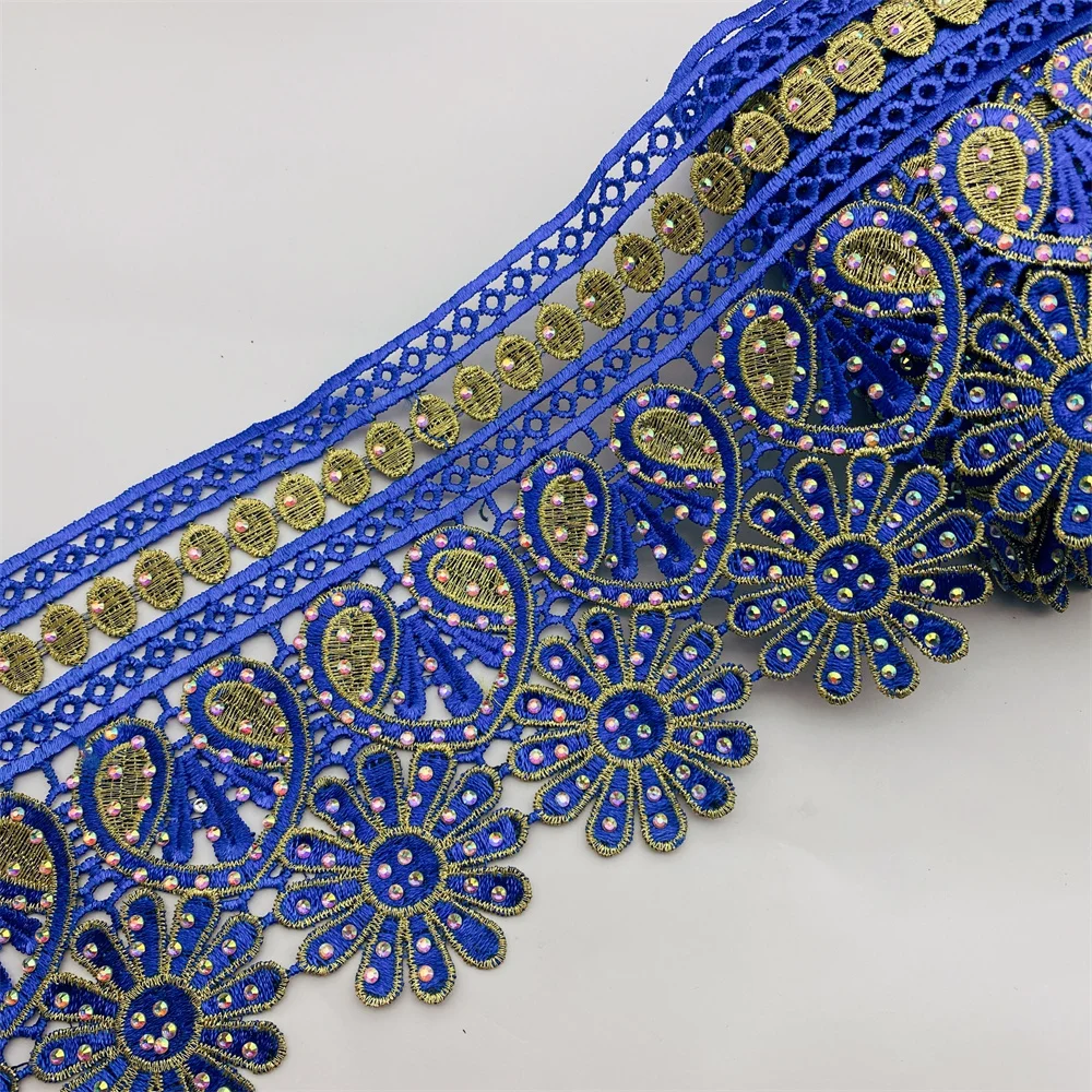 Golden Knit 12cm Width 3d Flower Polyester Lace Embroidery African Lace Trim