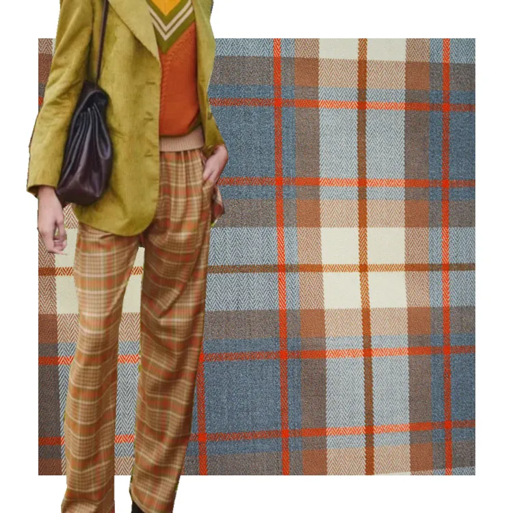 Yarn dyed plaid flannel fabric TR spandex check fabric for ladies formal skirt suit