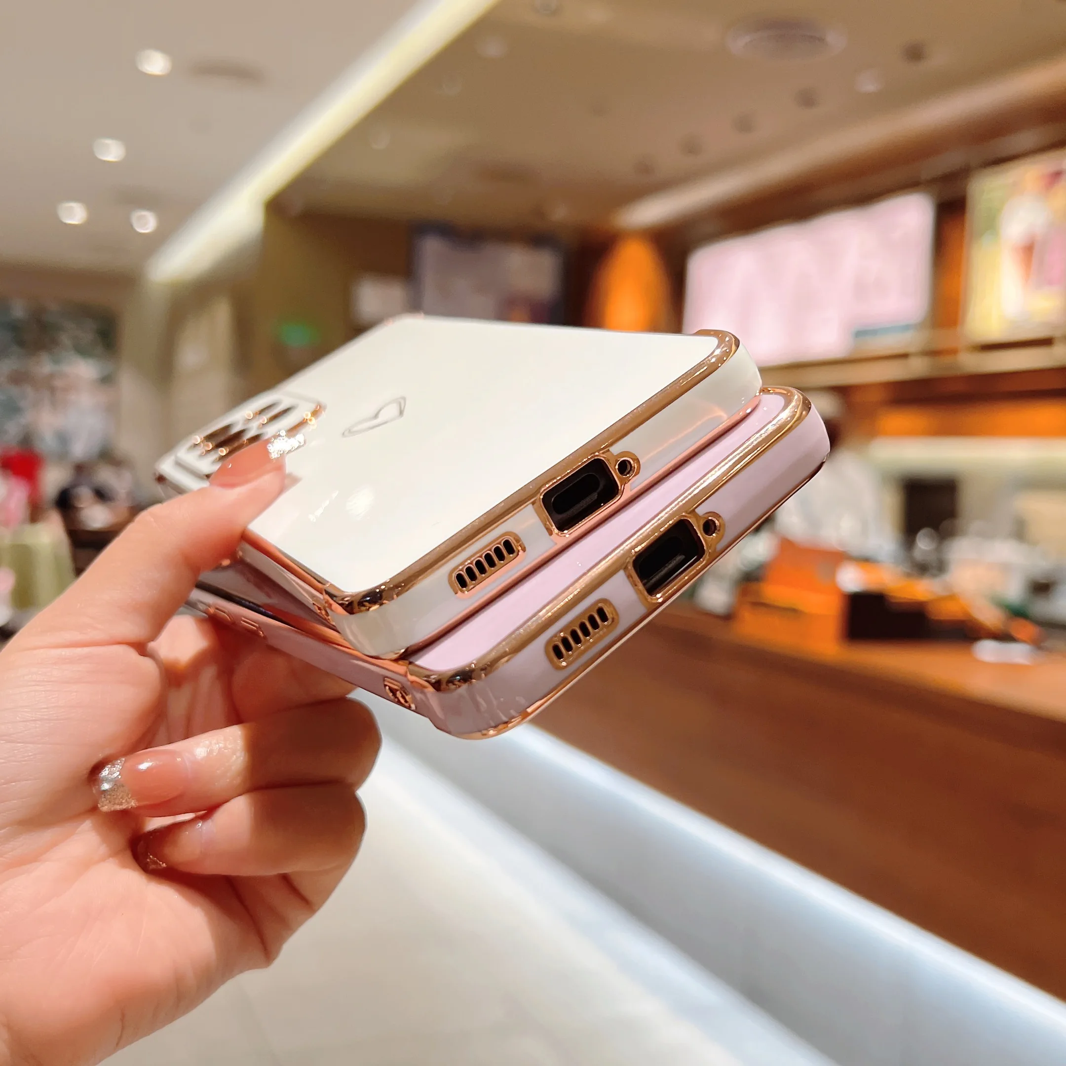 Plating Cute Love Heart Phone Case for Samsung Galaxy A12 A13 A52 A53 5G M12 F12 Airbag Shockproof Cover