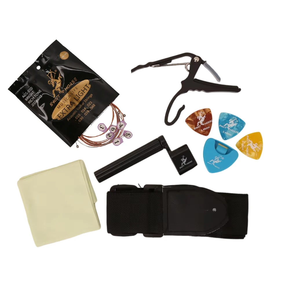 DIY Musical Instrument Acoustic Guitar Accessories Sets or Kits with Guitar Strap Capo Strings Picks and Cleaning Cloth